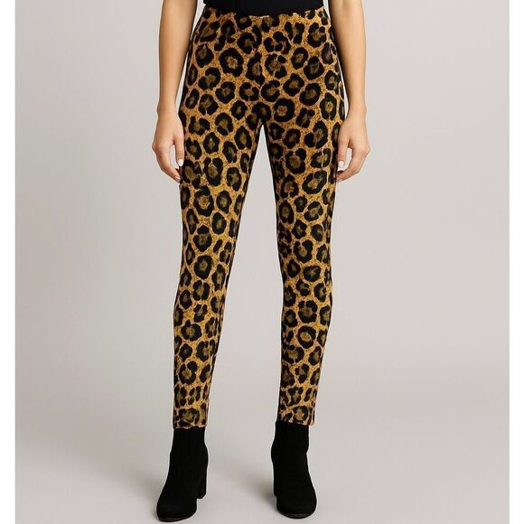 Leopard Print Velvet Pants – Retro Glam Stretchy Skinny Trousers - Picture 1 of 8
